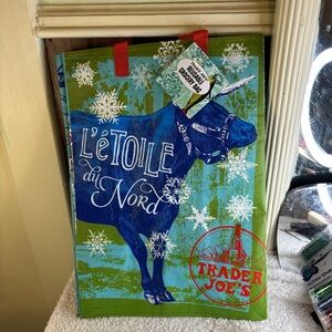 Trader Joe's Reusable Holiday Grocery Bag - Blue Cow on Green